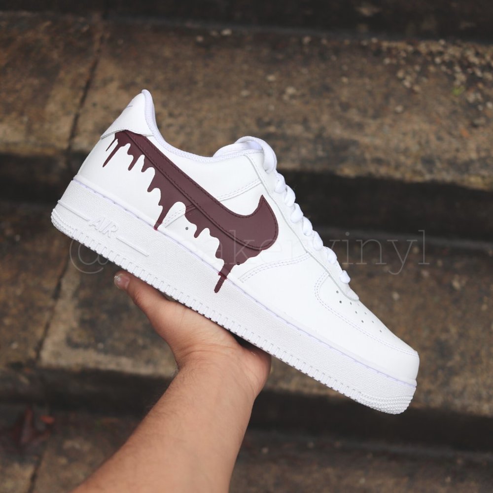 Nike Air Force 1 Low White Burgundy Paint Drip Custom NWT